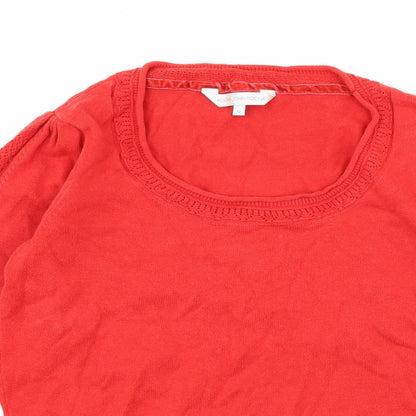 Close-up detail of RJR.John Rocha women’s red jersey basic t-shirt, size UK 12