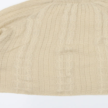 Brand and care label for Preworn women’s beige knit jumper, size L