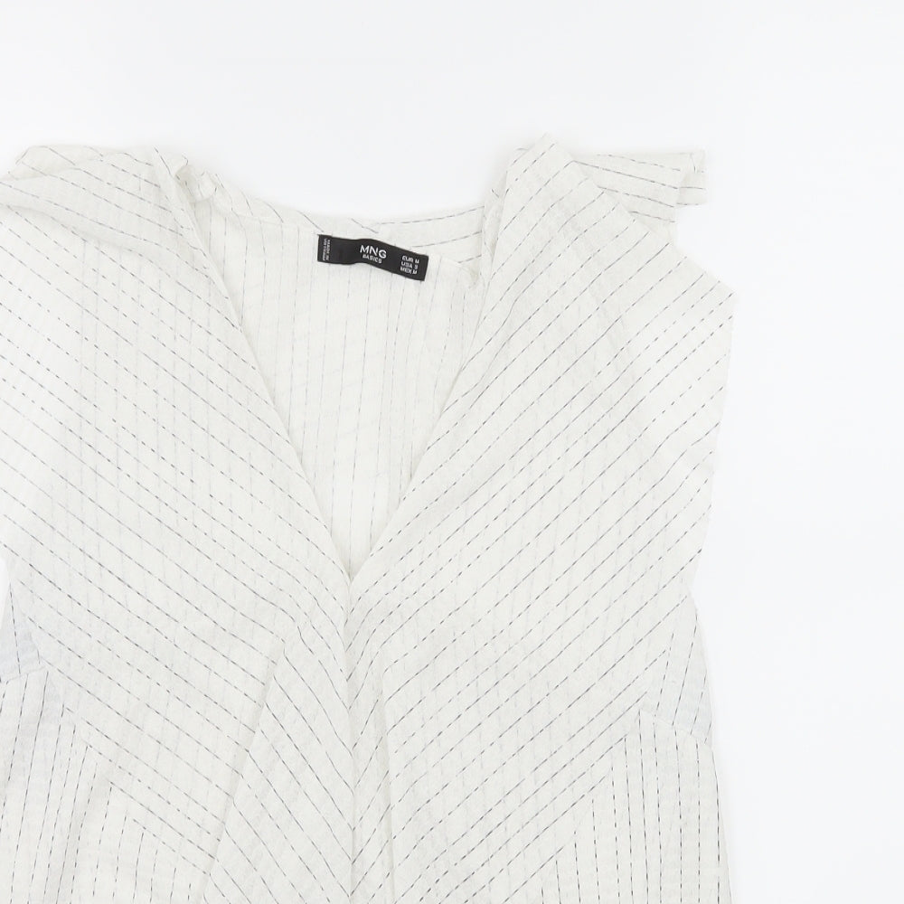 Mango Womens White Striped  Basic Blouse Size M