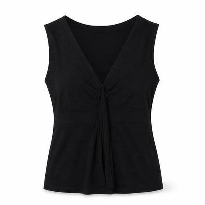 Front view of Sasha women’s black basic tank, size UK 12