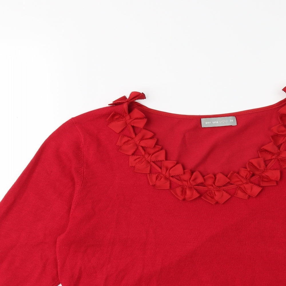 Per Una Womens Red  Knit Pullover Jumper Size 14