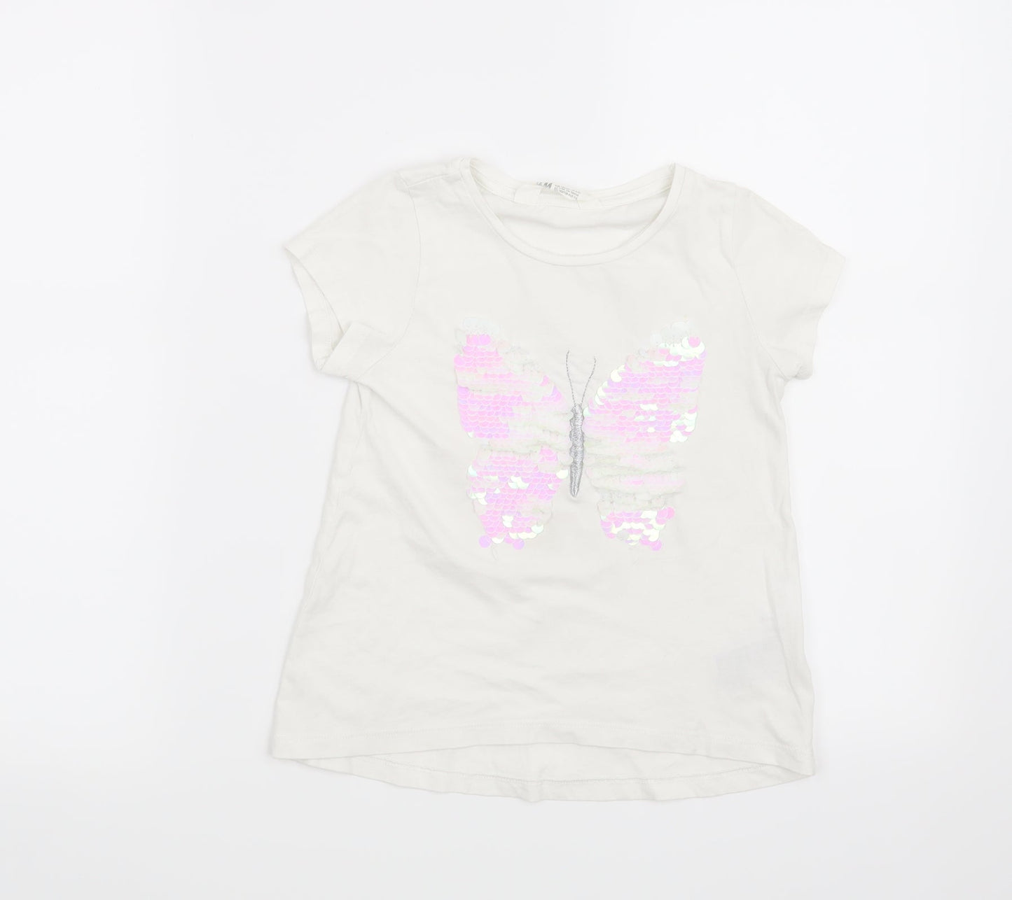H&M Girls White   Basic T-Shirt Size 7-8 Years  - Butterfly