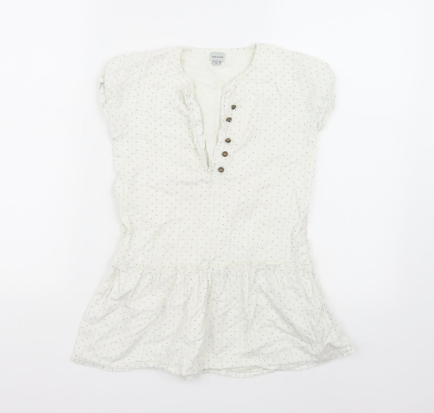 MINI A TURE Womens White Polka Dot  Basic Blouse Size 8