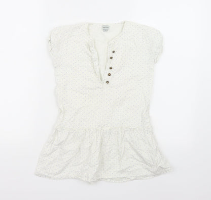 Front view of MINI A TURE women’s white polka dot basic blouse, size UK 8
