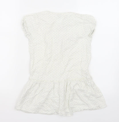 Back view of MINI A TURE women’s white polka dot basic blouse, size UK 8