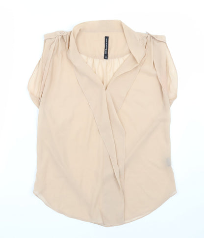 Front view of W118 women’s beige basic blouse, size S