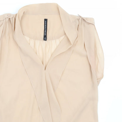 Close-up detail of W118 women’s beige basic blouse, size S