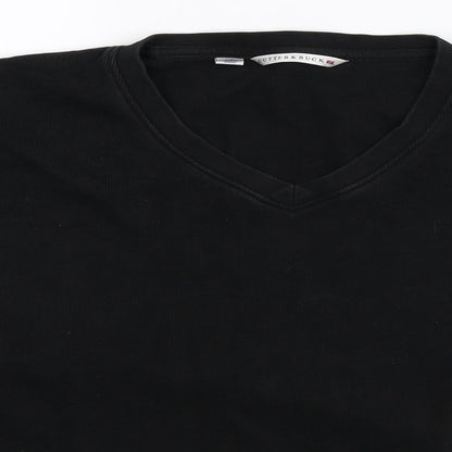Close-up detail of Cutter & Buck men’s black pullover sweatshirt, size L
