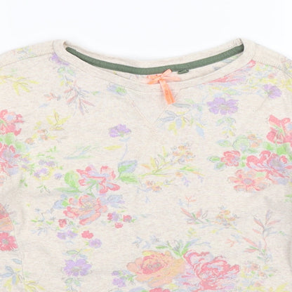 Close-up detail of Next girls’ beige floral pullover sweatshirt, size 9, years