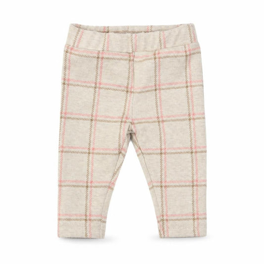 Front view of Nutmeg girls’ beige check cropped leggings, size 3-6, months