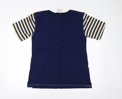 Back view of raxsta women’s blue striped basic t-shirt, size S