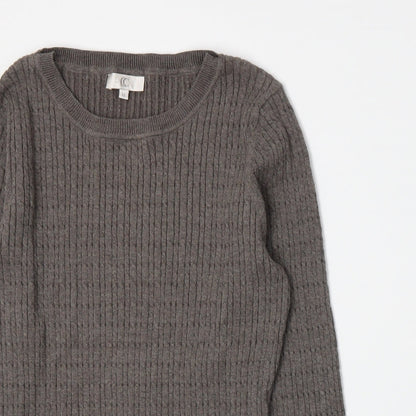 Close-up detail of Country Casuals women’s brown knit jumper, size M