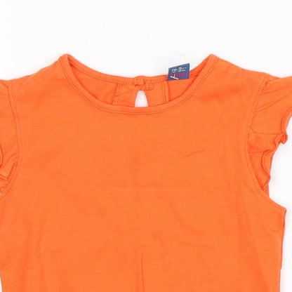 Close-up detail of Tu girls’ orange basic tank, size 18-24, months