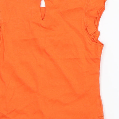 Brand and care label for Tu girls’ orange basic tank, size 18-24, months