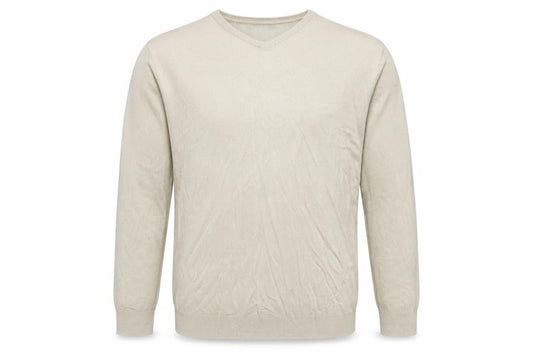 Front view of Atlantic Bay men’s beige jumper, size L