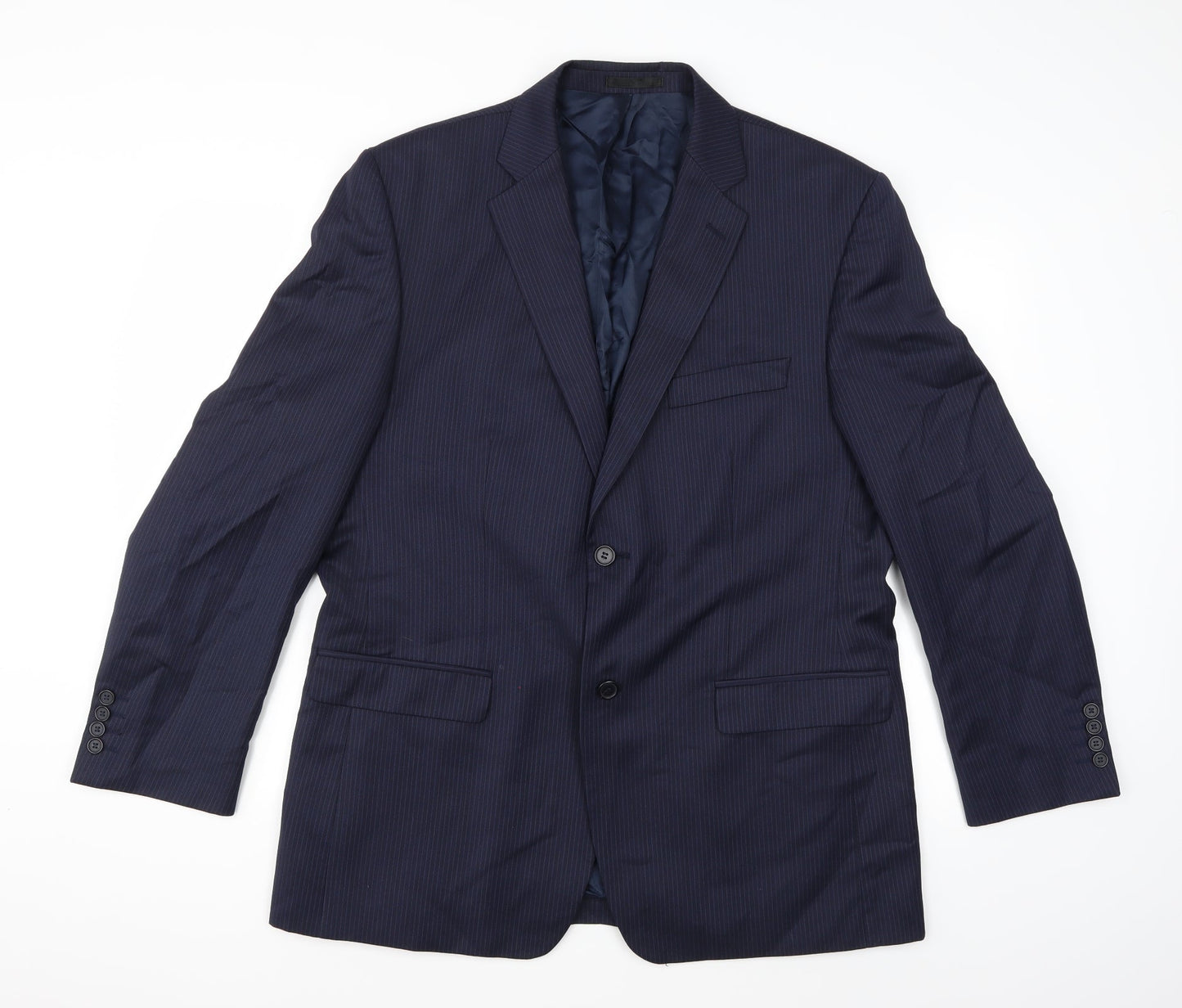Greenwoods Mens Blue Striped Rayon Jacket Suit Jacket Size 44