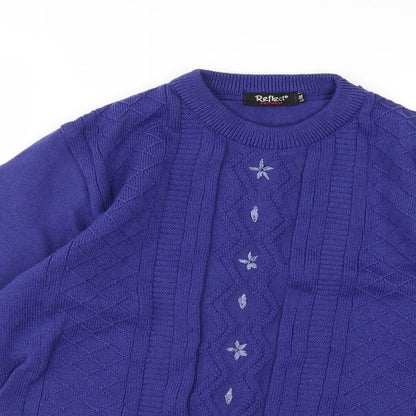 Close-up detail of Reflect women’s blue knit jumper, size L