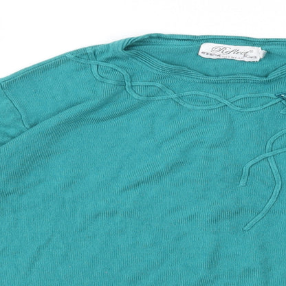 Close-up detail of Reflect women’s green knit jumper, size L