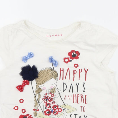 Close-up detail of Nutmeg girls’ white basic t-shirt, size 6-7, years - slogan