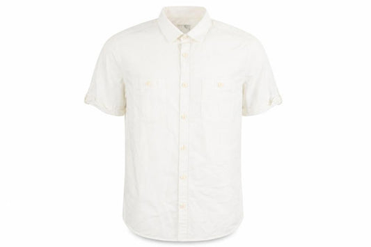 Front view of Burton men’s white button-up, size M