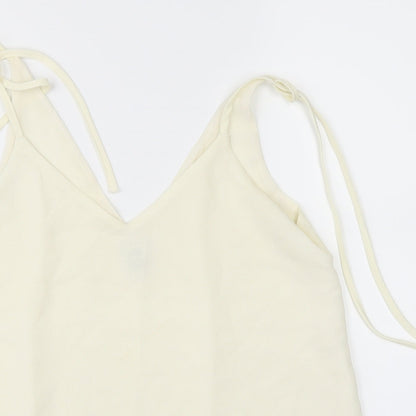 Close-up detail of River Island women’s white basic blouse, size UK 8
