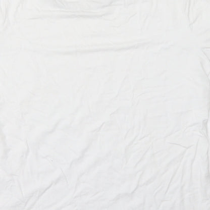 Brand and care label for mona women’s white basic t-shirt, size UK 14