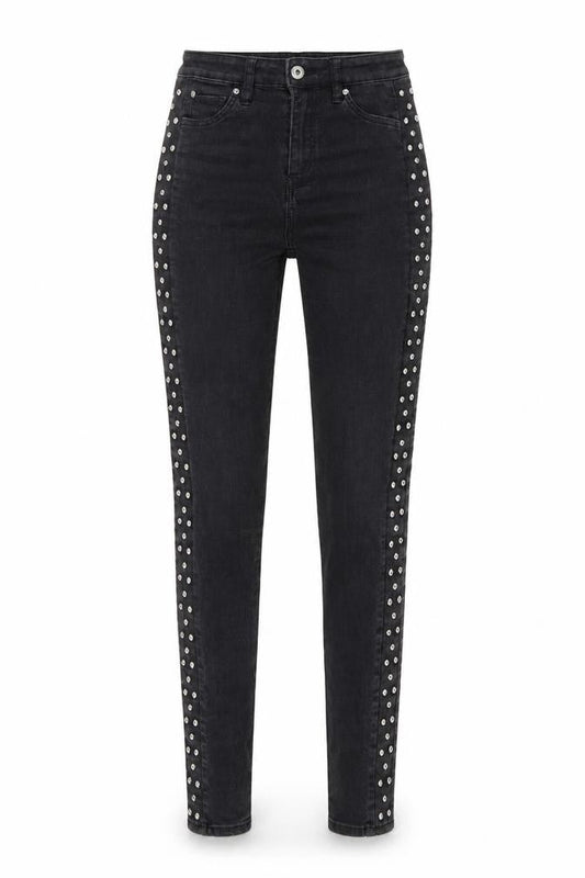 Front view of H&M women’s black skinny jeans, size UK 8, 30-inch leg