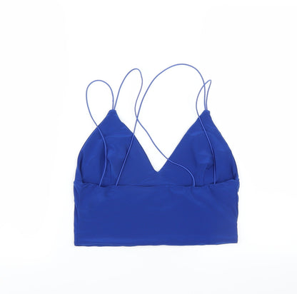 Back view of Club London women’s blue basic blouse, size UK 14