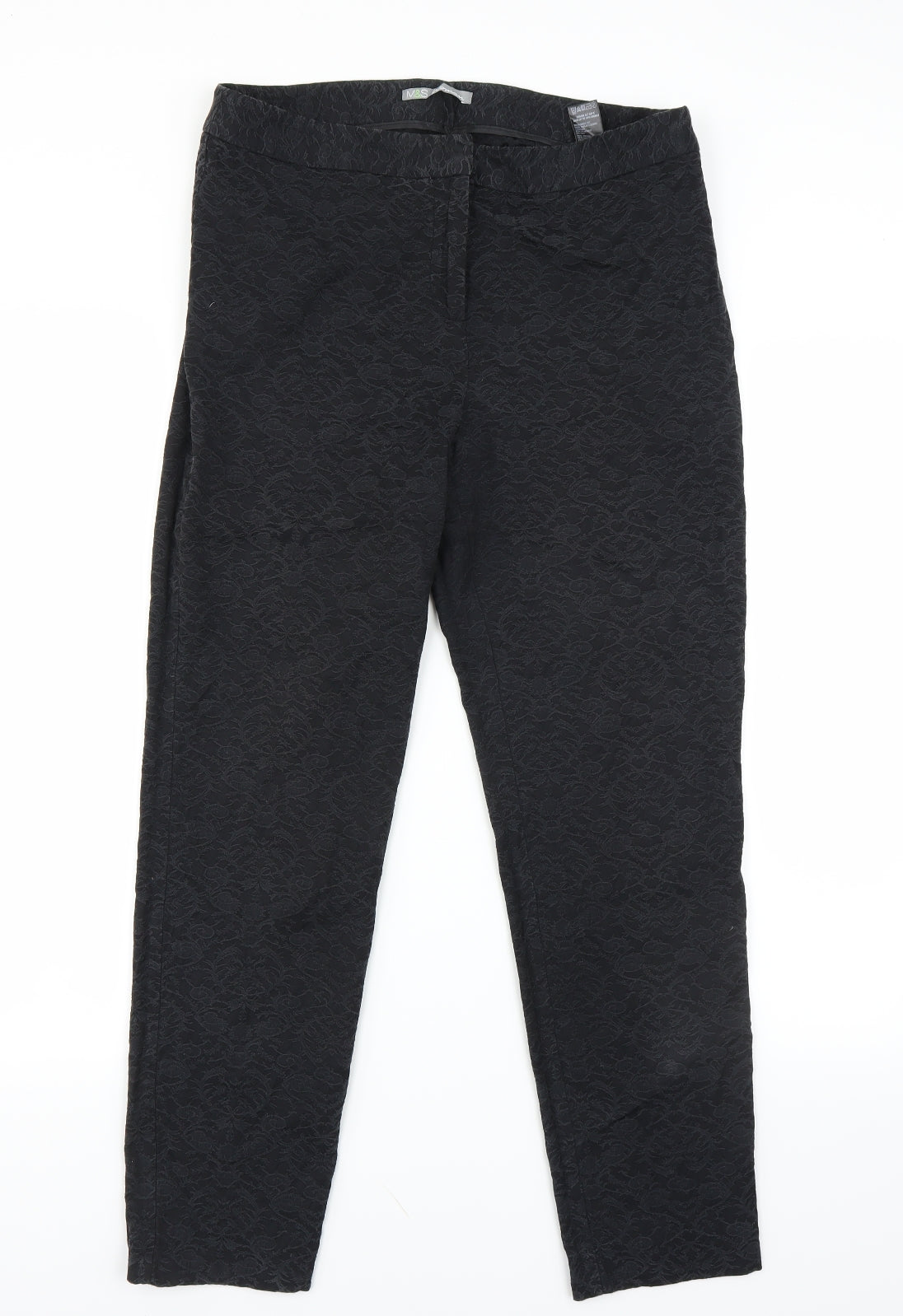 Marks and Spencer Womens Black Floral  Trousers  Size 12 L27 in