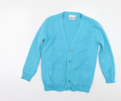 Additional front view of SARRA women’s blue cardigan jumper, size M