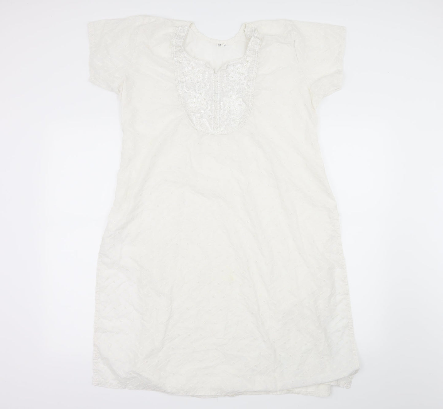 Preworn Womens White Paisley  Basic Blouse Size 10  - Long Line