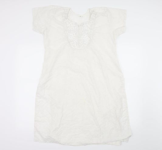 Preworn Womens White Paisley  Basic Blouse Size 10  - Long Line