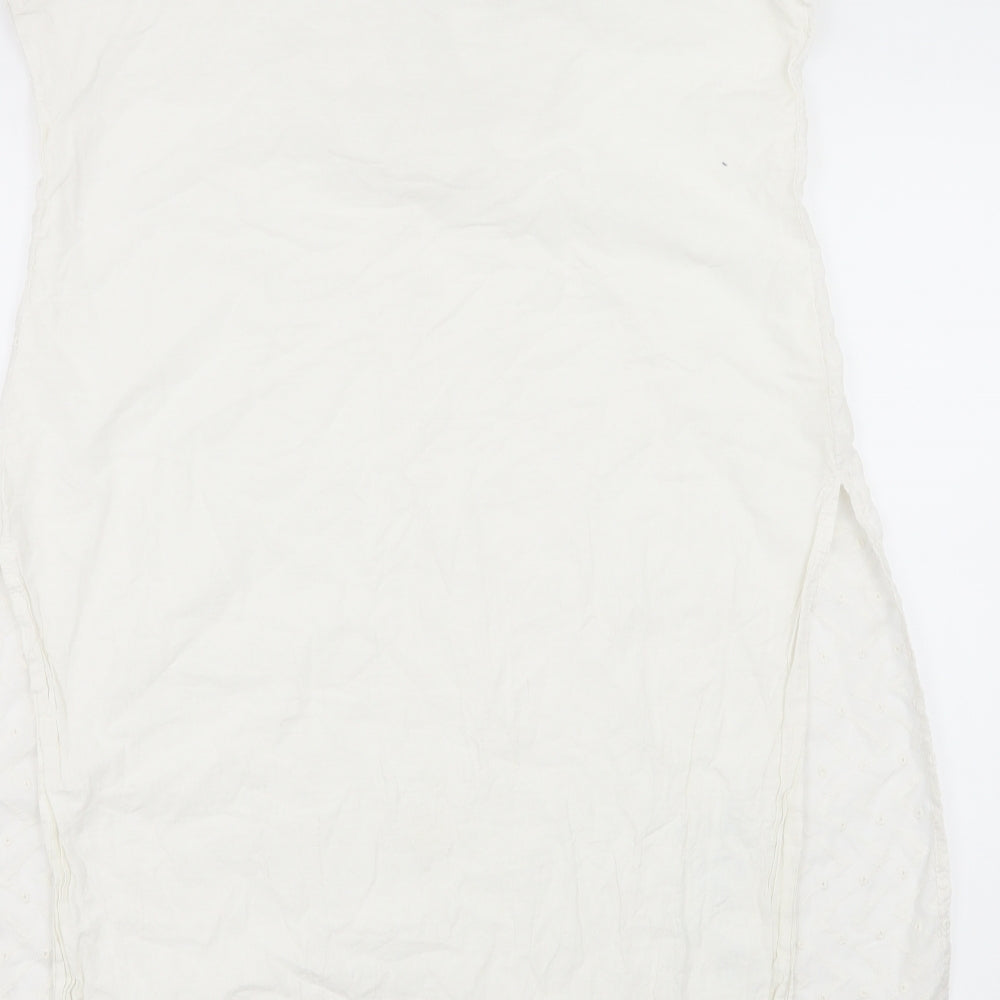 Preworn Womens White Paisley  Basic Blouse Size 10  - Long Line