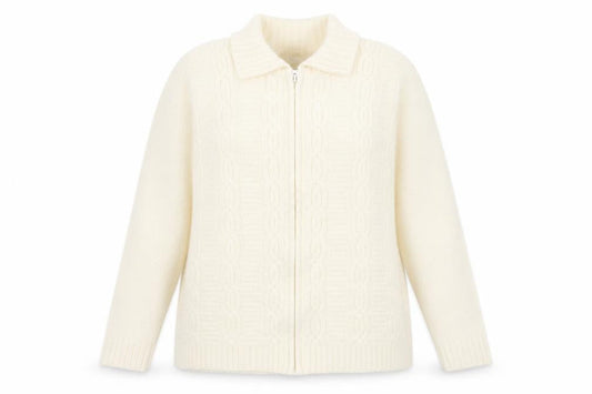 Front view of Berkertex women’s ivory knit cardigan jumper, size UK 18