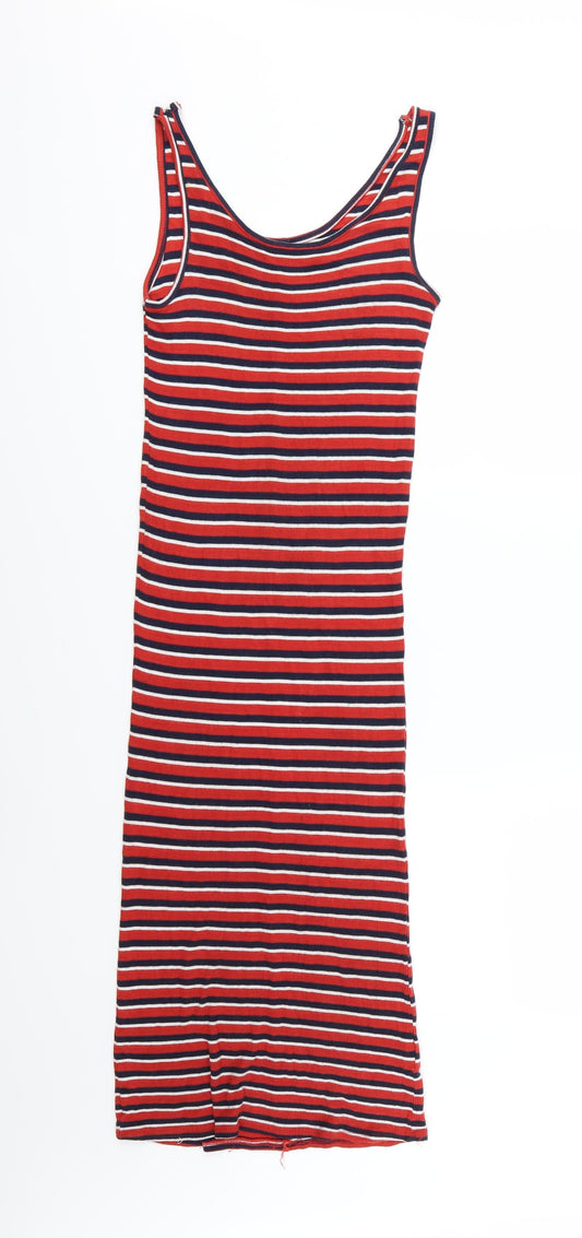 Pull&Bear Womens Multicoloured Striped Knit T-Shirt Dress  Size S