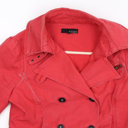 Close-up detail of ASOS women’s red jacket, size UK 12