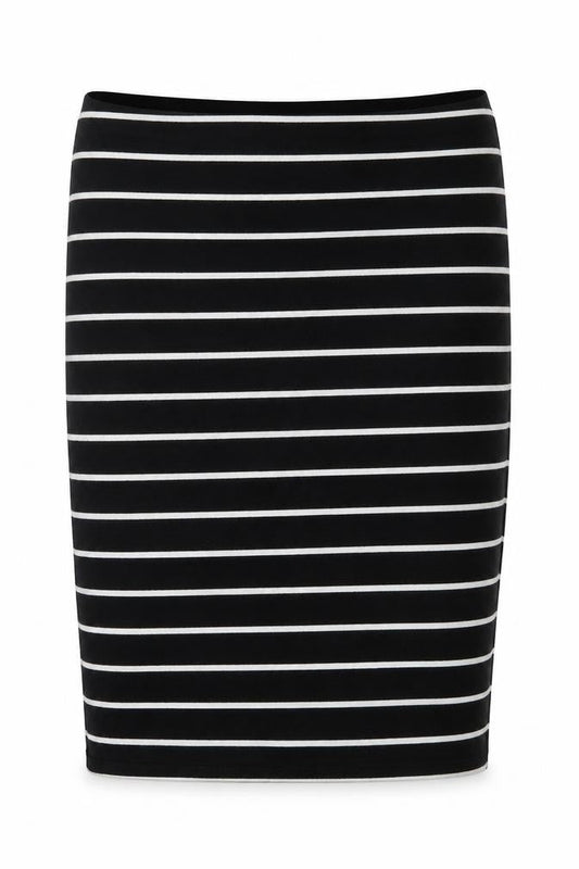 Front view of H&M women’s black striped mini skirt, size S