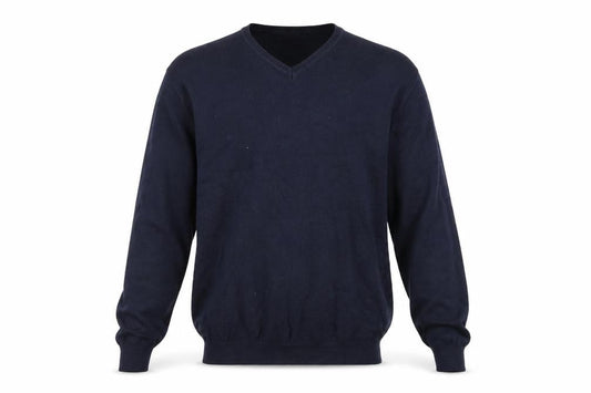 Front view of sandfield men’s blue jumper, size L