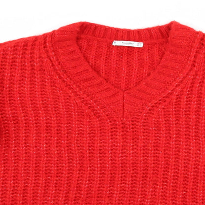 Close-up detail of Mango women’s red jumper, size S