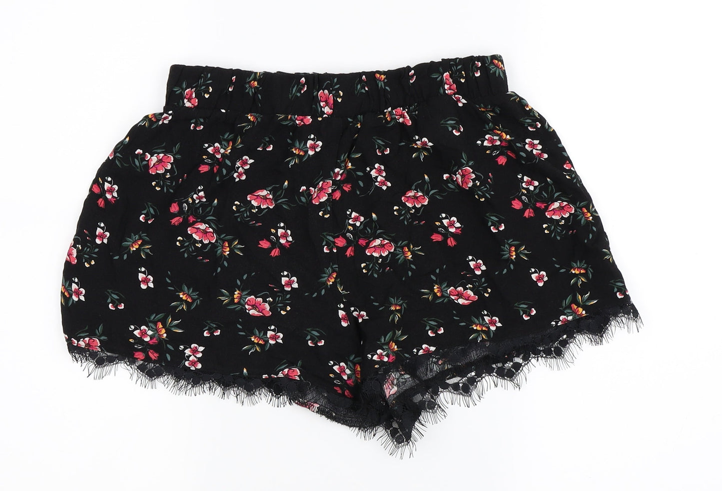Even & Odd Womens Black Floral  Hot Pants Shorts Size S - Elasticated Waist