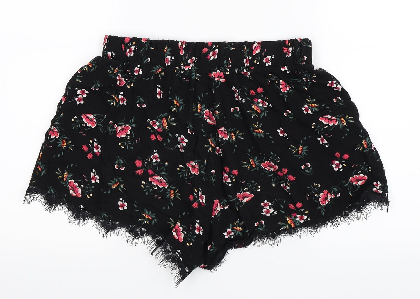Even & Odd Womens Black Floral  Hot Pants Shorts Size S - Elasticated Waist