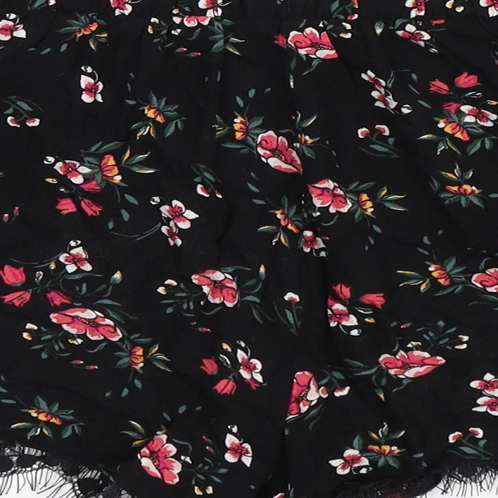 Even & Odd Womens Black Floral  Hot Pants Shorts Size S - Elasticated Waist