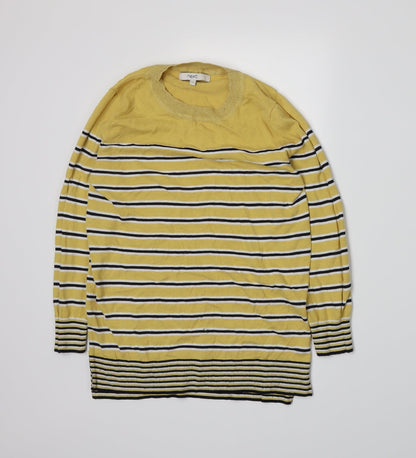 Additional front view of Next women’s yellow striped knit jumper, size UK 8