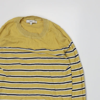 Close-up detail of Next women’s yellow striped knit jumper, size UK 8