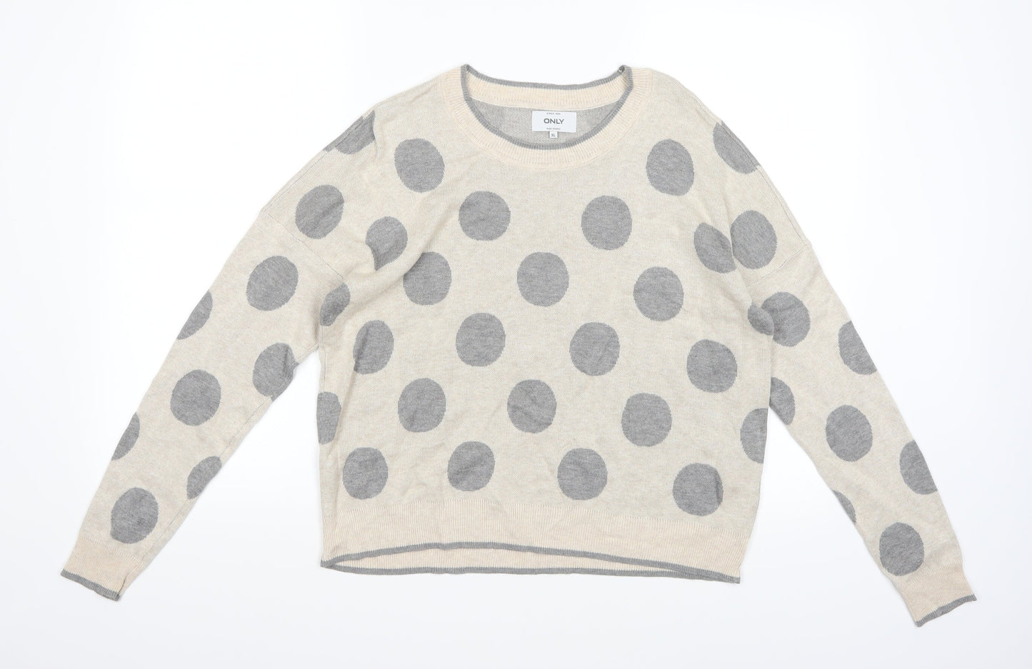 Only Womens Beige Polka Dot Knit Pullover Jumper Size XL