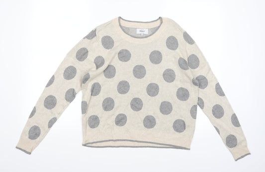 Only Womens Beige Polka Dot Knit Pullover Jumper Size XL