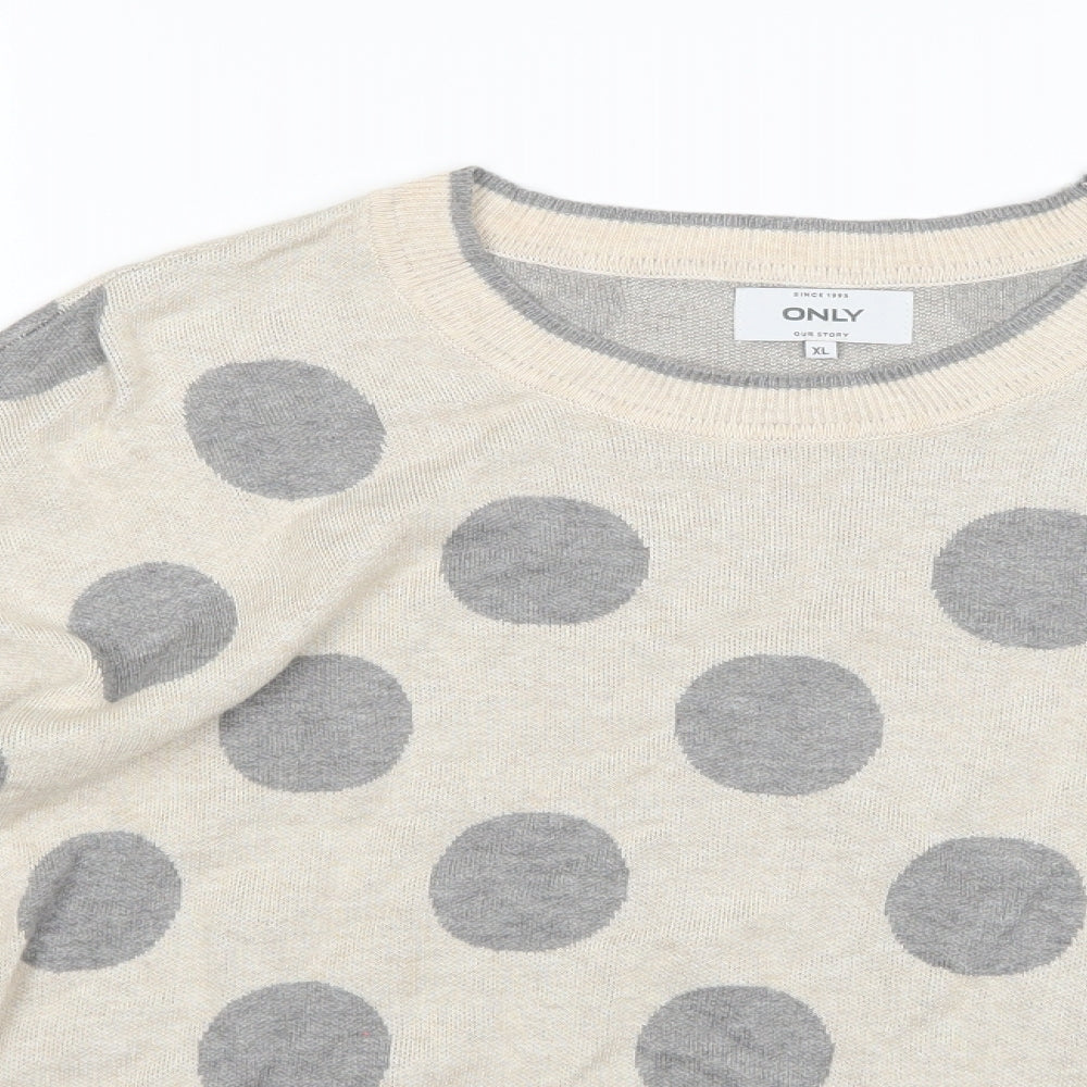 Only Womens Beige Polka Dot Knit Pullover Jumper Size XL