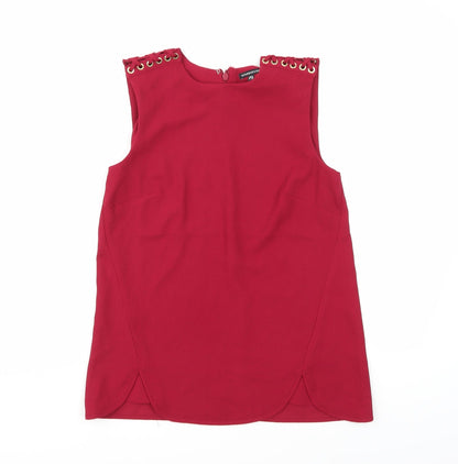 Additional front view of Warehouse women’s red basic tank, size UK 8, - wine red