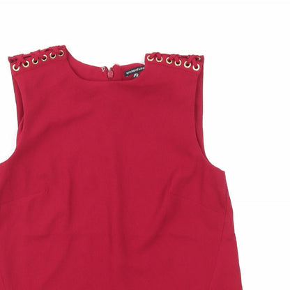 Close-up detail of Warehouse women’s red basic tank, size UK 8, - wine red