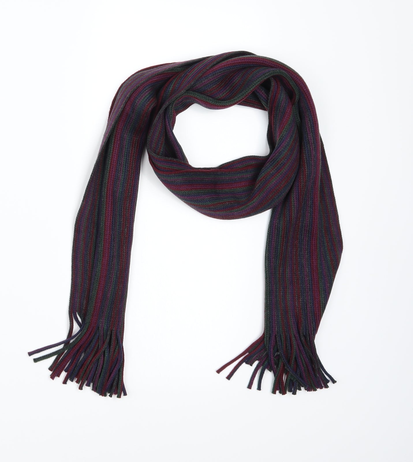 Preworn Mens Purple Striped Knit Scarf  One Size